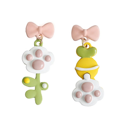 1 Pair Cute Paw Print Flower Alloy Drop Earrings