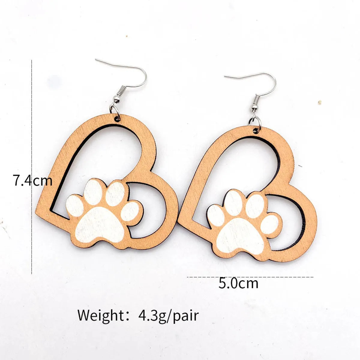 1 Pair Cute Paw Print Heart Shape Wood Mother'S Day Women'S Drop Earrings