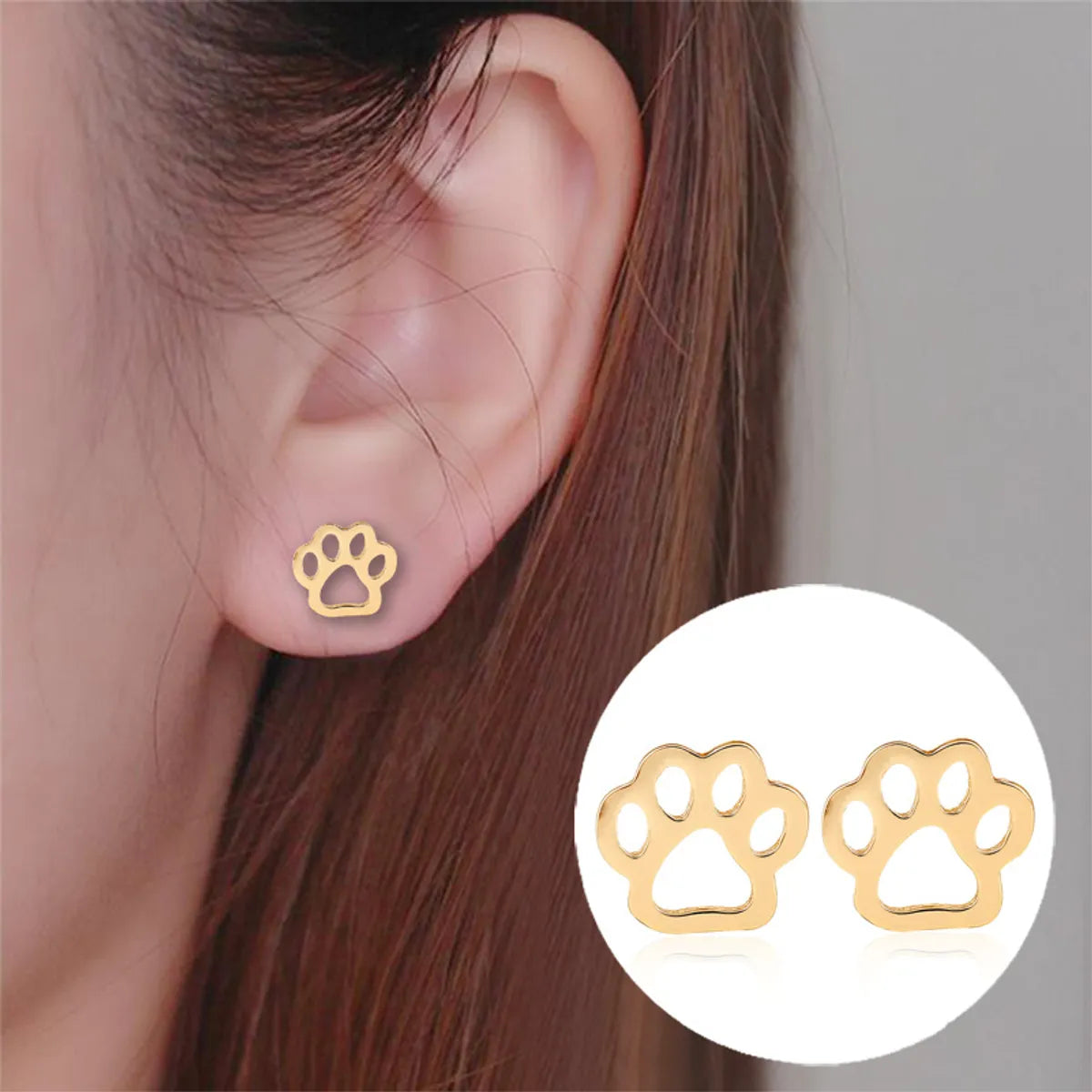 1 Pair Cute Paw Print Plating 304 Stainless Steel 18K Gold Plated Ear Studs