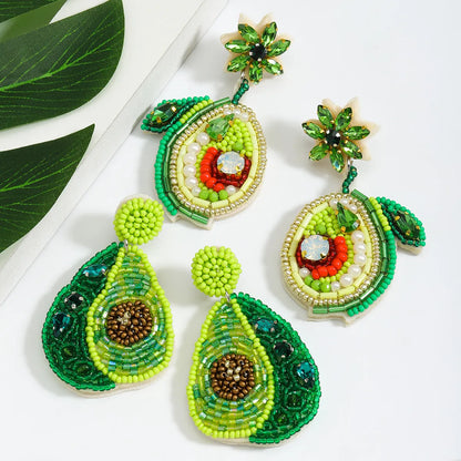 1 Pair Cute Pear Inlay Seed Bead Rhinestones Drop Earrings