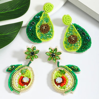 1 Pair Cute Pear Inlay Seed Bead Rhinestones Drop Earrings