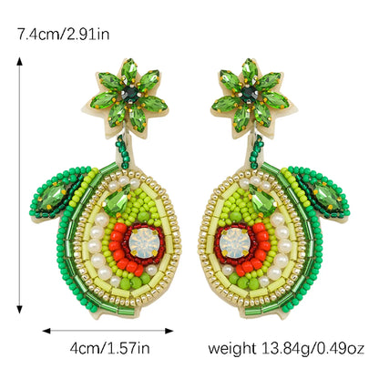 1 Pair Cute Pear Inlay Seed Bead Rhinestones Drop Earrings