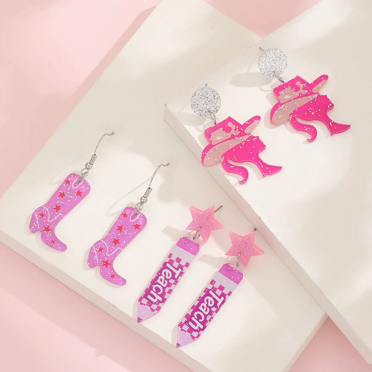 1 Pair Cute Pencil Boots Printing Arylic Drop Earrings