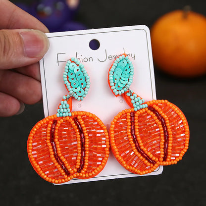 1 Pair Cute Pumpkin Letter Skull Beaded Drop Earrings