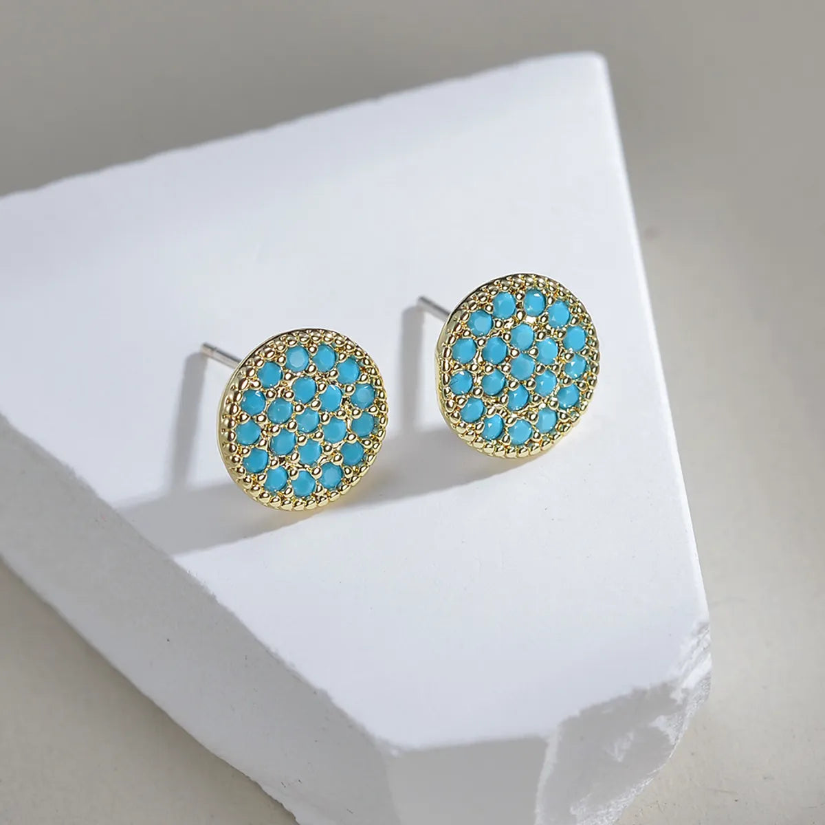 1 Pair Cute Punk Commute Solid Color Plating Inlay Copper Brass Gem Turquoise Zircon 18K Gold Plated White Gold Plated Ear Studs