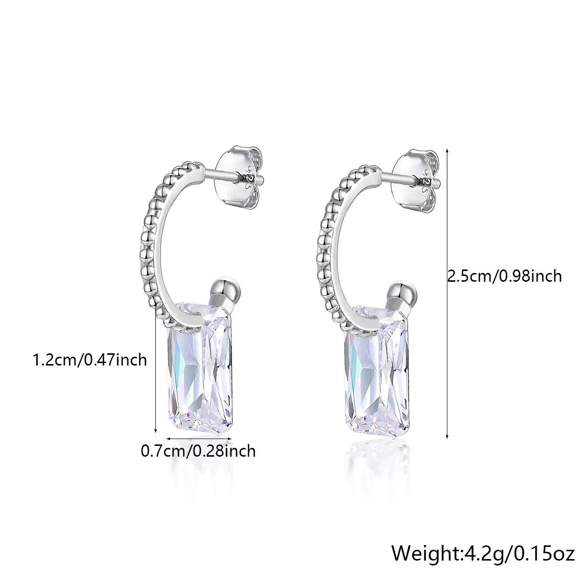 1 Pair Cute Queen Bridal Rectangle Plating Inlay Sterling Silver Zircon White Gold Plated Drop Earrings