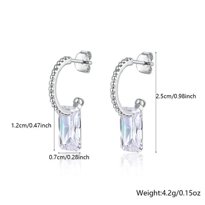 1 Pair Cute Queen Bridal Rectangle Plating Inlay Sterling Silver Zircon White Gold Plated Drop Earrings