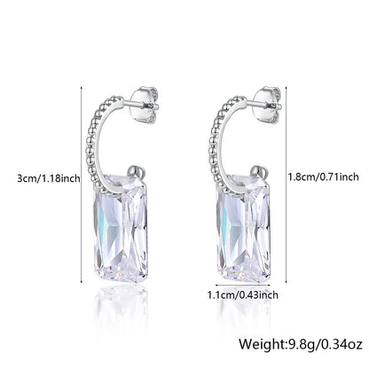 1 Pair Cute Queen Bridal Rectangle Plating Inlay Sterling Silver Zircon White Gold Plated Drop Earrings