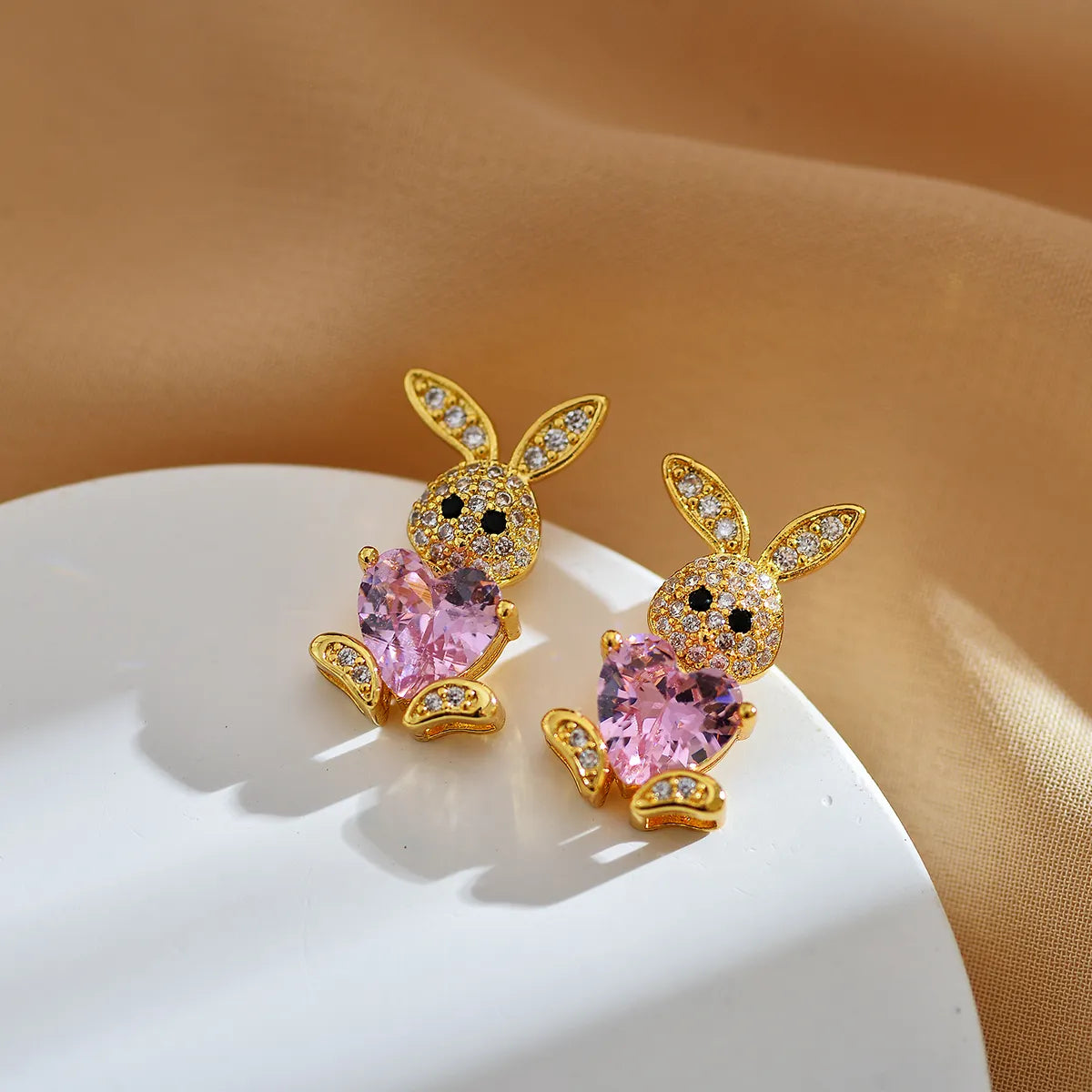 1 Pair Cute Rabbit Bear Inlay Copper Zircon Ear Studs