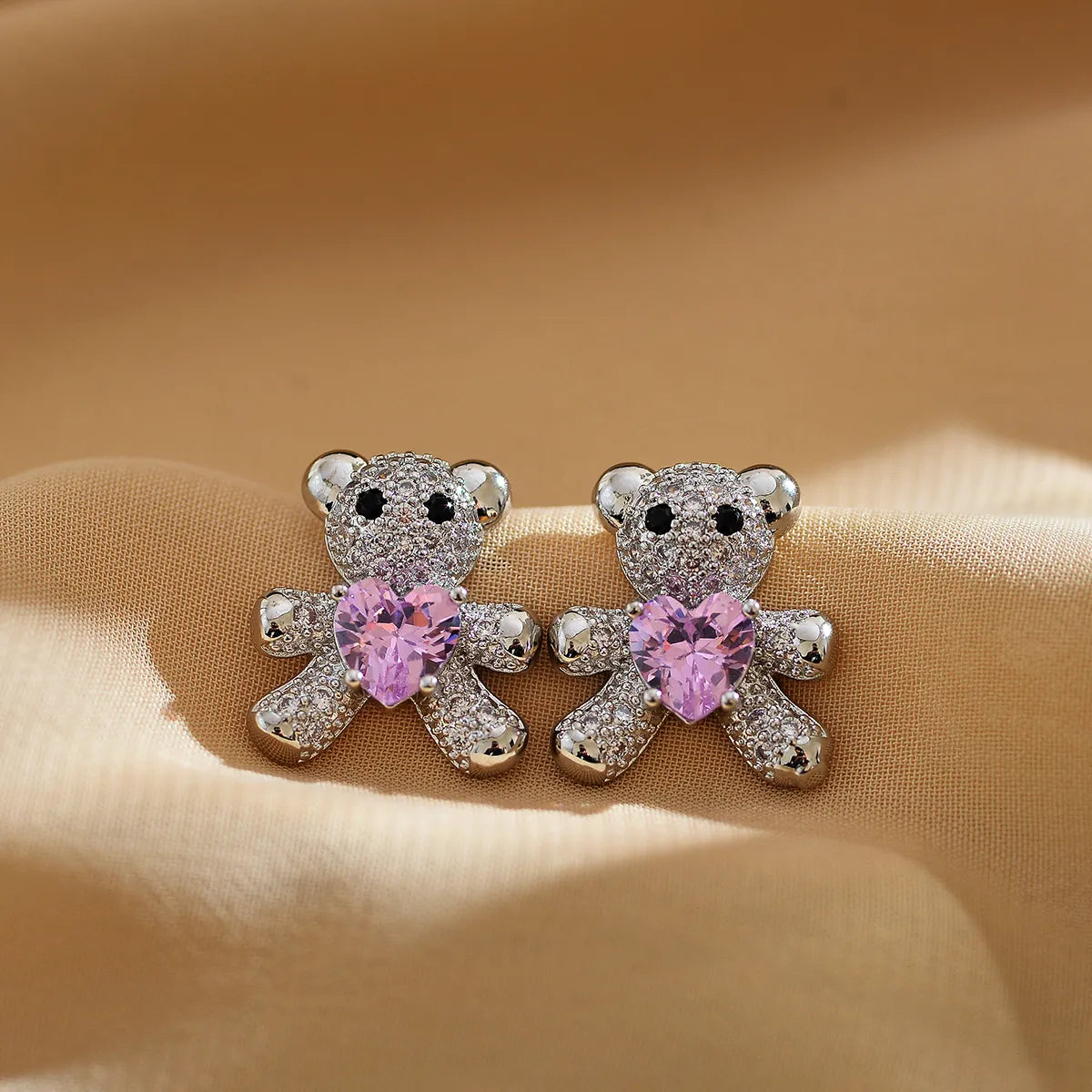 1 Pair Cute Rabbit Bear Inlay Copper Zircon Ear Studs