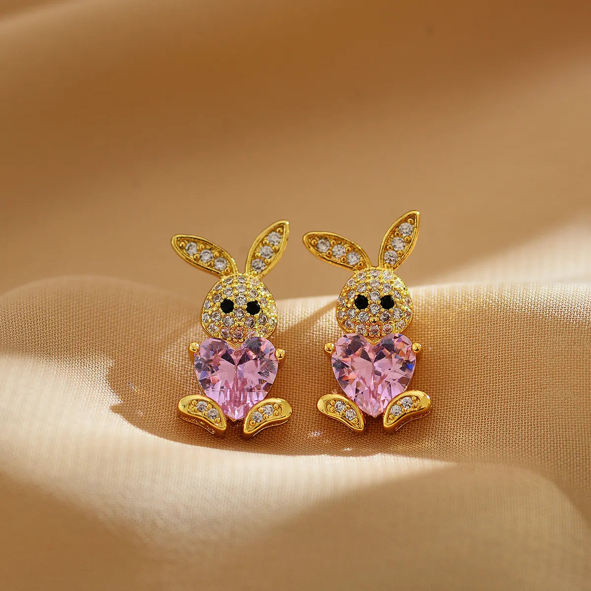 1 Pair Cute Rabbit Bear Inlay Copper Zircon Ear Studs