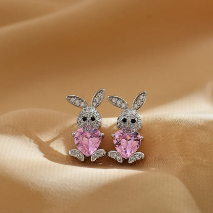 1 Pair Cute Rabbit Bear Inlay Copper Zircon Ear Studs