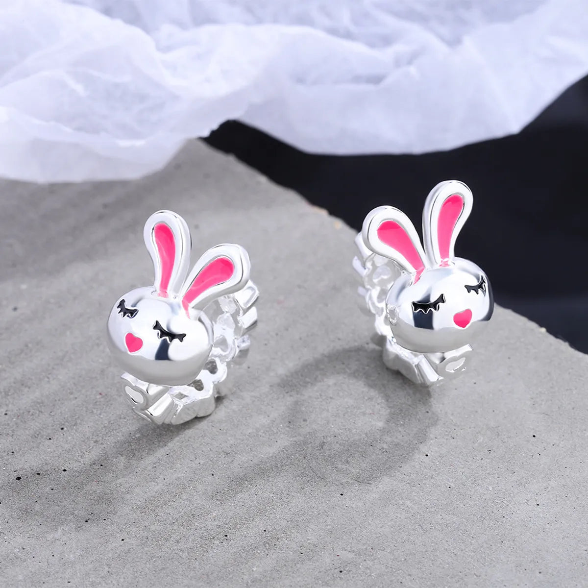 1 Pair Cute Rabbit Copper Enamel Earrings