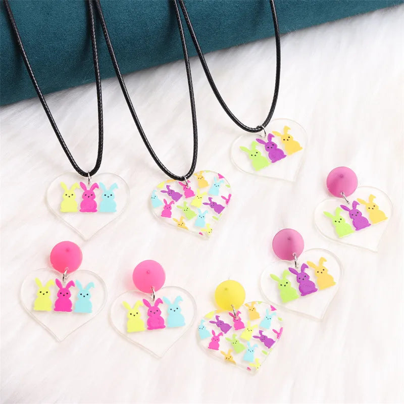 1 Pair Cute Rabbit Heart Shape Printing Arylic Drop Earrings