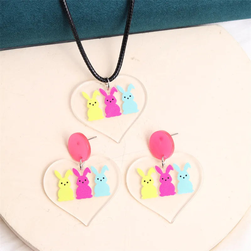 1 Pair Cute Rabbit Heart Shape Printing Arylic Drop Earrings