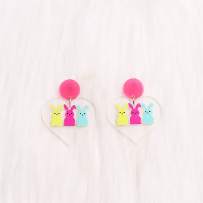 1 Pair Cute Rabbit Heart Shape Printing Arylic Drop Earrings