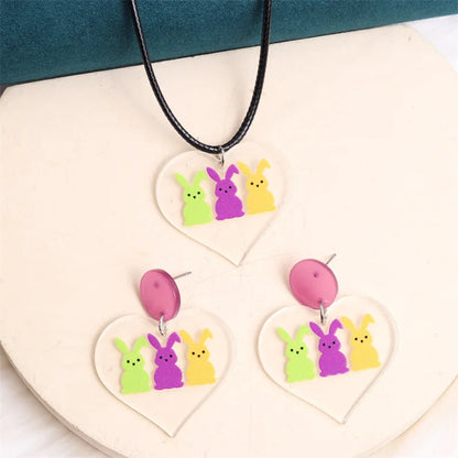 1 Pair Cute Rabbit Heart Shape Printing Arylic Drop Earrings