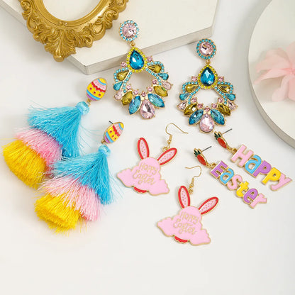 1 Pair Cute Rabbit Letter Tassel Plating Inlay Alloy Rhinestones Drop Earrings