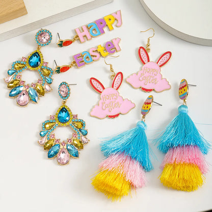 1 Pair Cute Rabbit Letter Tassel Plating Inlay Alloy Rhinestones Drop Earrings