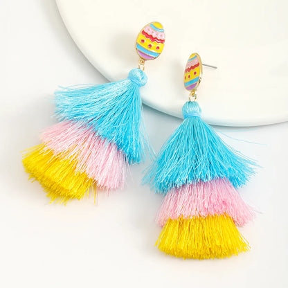 1 Pair Cute Rabbit Letter Tassel Plating Inlay Alloy Rhinestones Drop Earrings