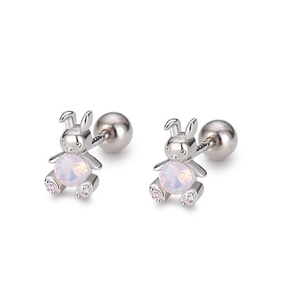 1 Pair Cute Rabbit Sterling Silver Inlay Rhinestones Ear Studs