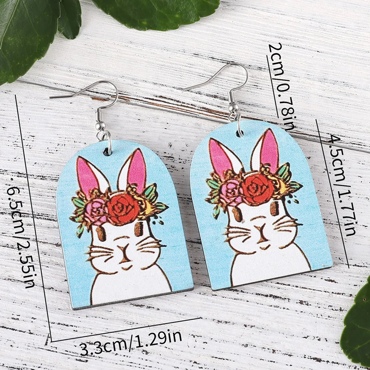 1 Pair Cute Rabbit Wood Drop Earrings