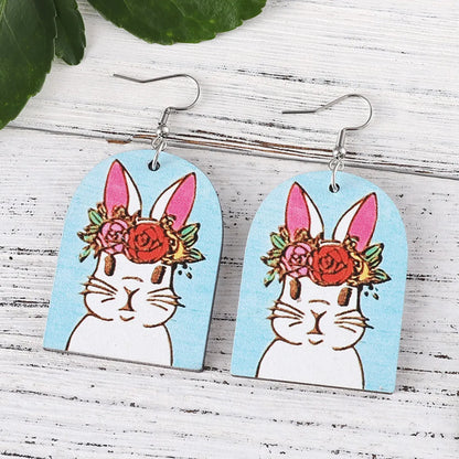 1 Pair Cute Rabbit Wood Drop Earrings