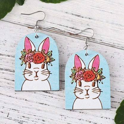 1 Pair Cute Rabbit Wood Drop Earrings