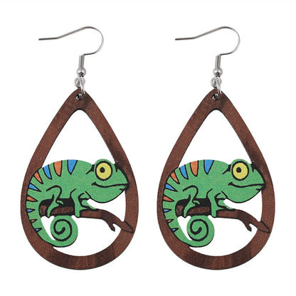 1 Pair Cute Retro Lizard Wood Drop Earrings