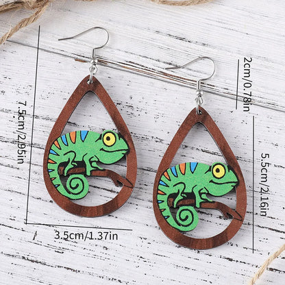 1 Pair Cute Retro Lizard Wood Drop Earrings