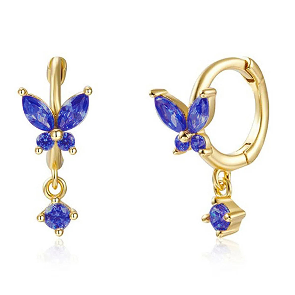 1 Pair Cute Romantic Pastoral Butterfly Butterfly Inlay Sterling Silver Zircon White Gold Plated Gold Plated Earrings