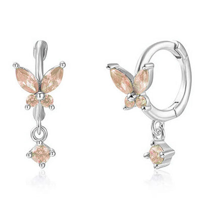 1 Pair Cute Romantic Pastoral Butterfly Butterfly Inlay Sterling Silver Zircon White Gold Plated Gold Plated Earrings