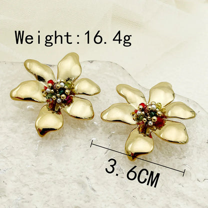 1 Pair Cute Romantic Sweet Flower Plating 304 Stainless Steel Ear Studs