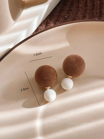 1 Pair Cute Round Plastic Flocking Ear Studs