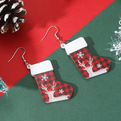 1 Pair Cute Santa Claus Christmas Socks Snowflake Arylic Drop Earrings