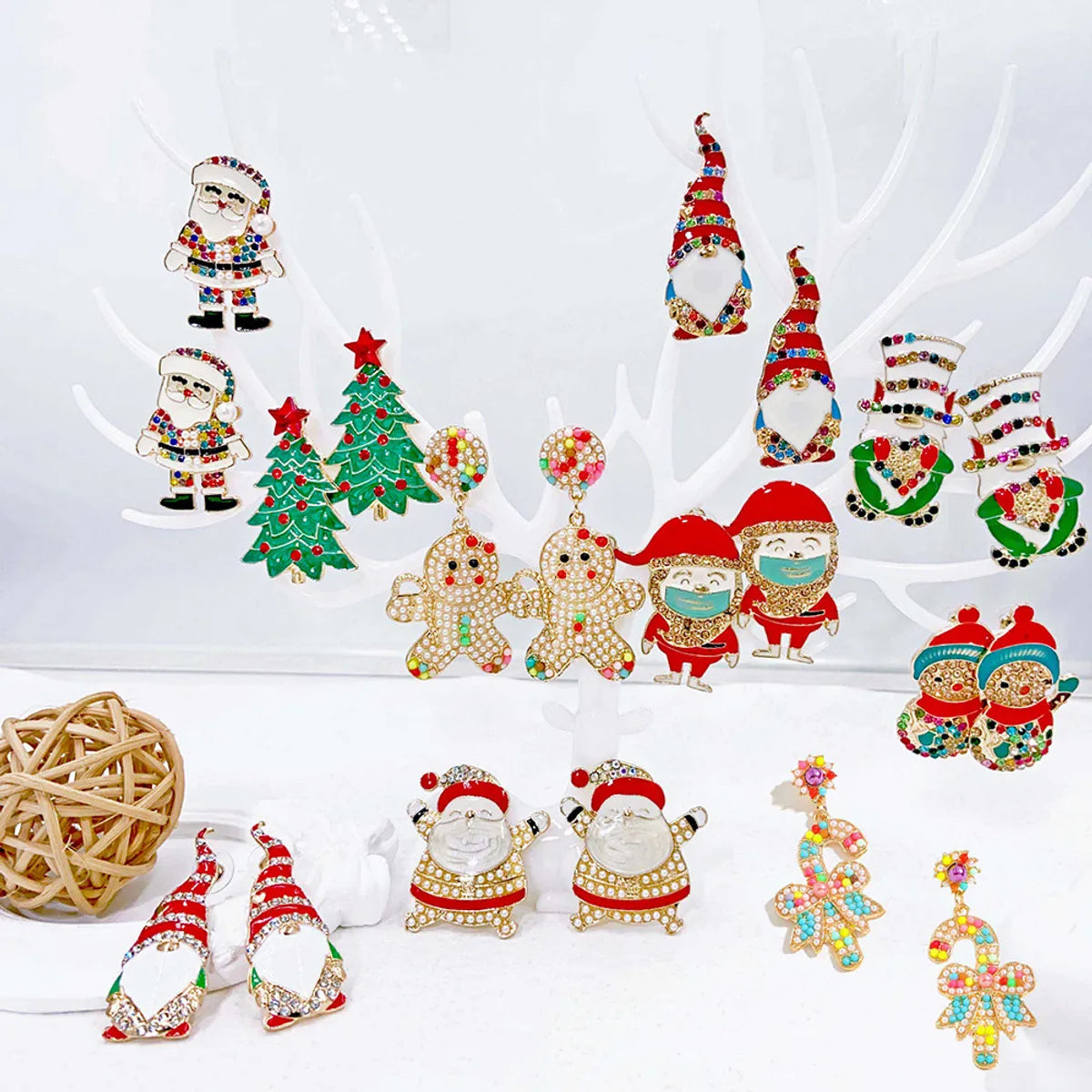 1 Pair Cute Santa Claus Crutch Elk Plating Alloy Ear Studs