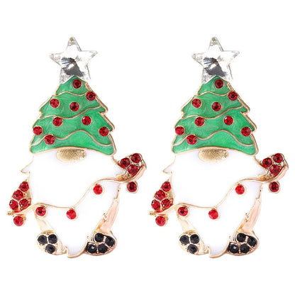 1 Pair Cute Santa Claus Crutch Elk Plating Alloy Ear Studs