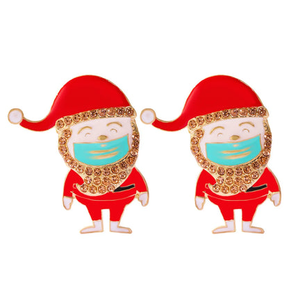 1 Pair Cute Santa Claus Crutch Elk Plating Alloy Ear Studs