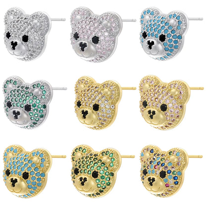 1 Pair Cute Shiny Bear Plating Inlay Copper Zircon 18k Gold Plated Ear Studs