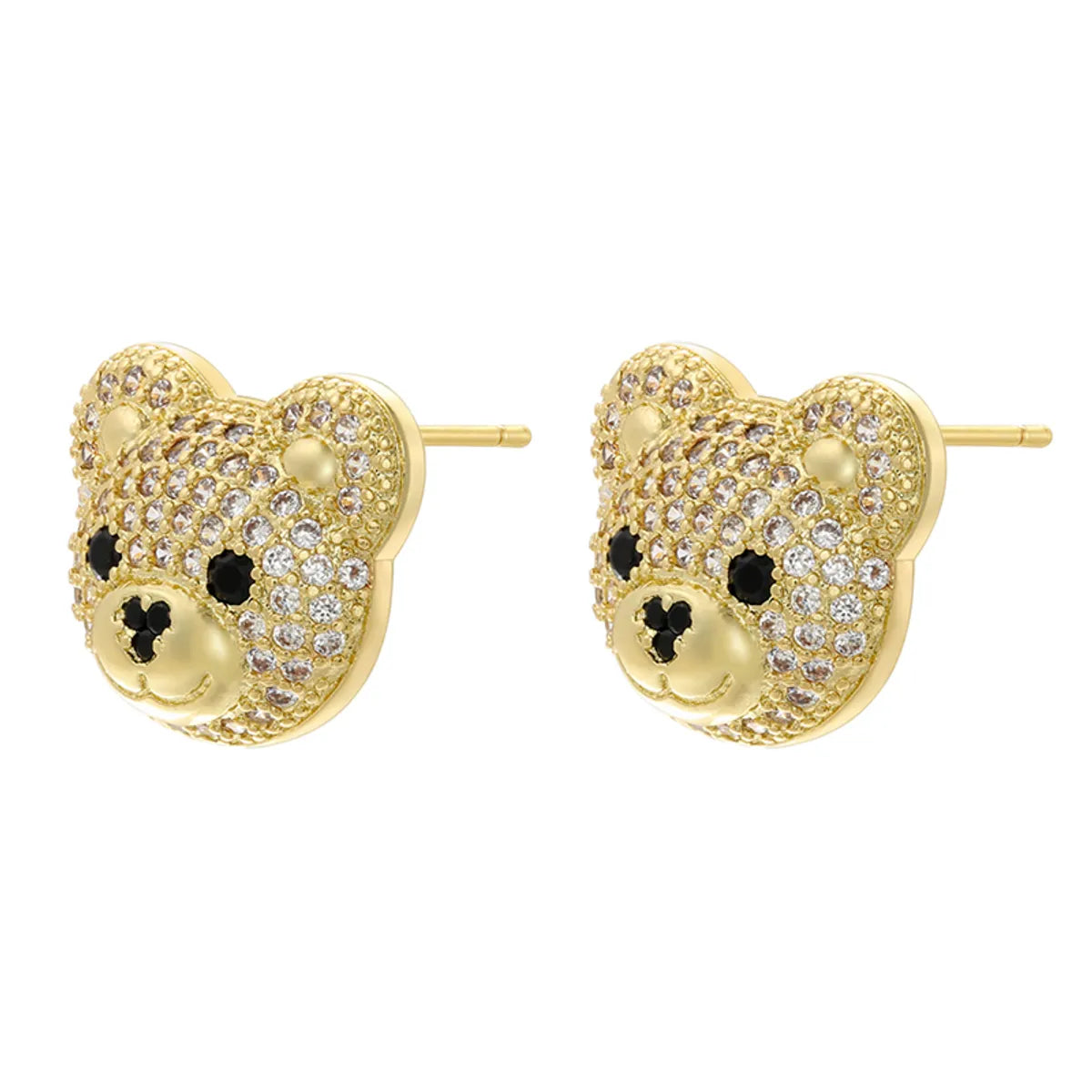 1 Pair Cute Shiny Bear Plating Inlay Copper Zircon 18k Gold Plated Ear Studs