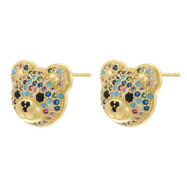 1 Pair Cute Shiny Bear Plating Inlay Copper Zircon 18k Gold Plated Ear Studs