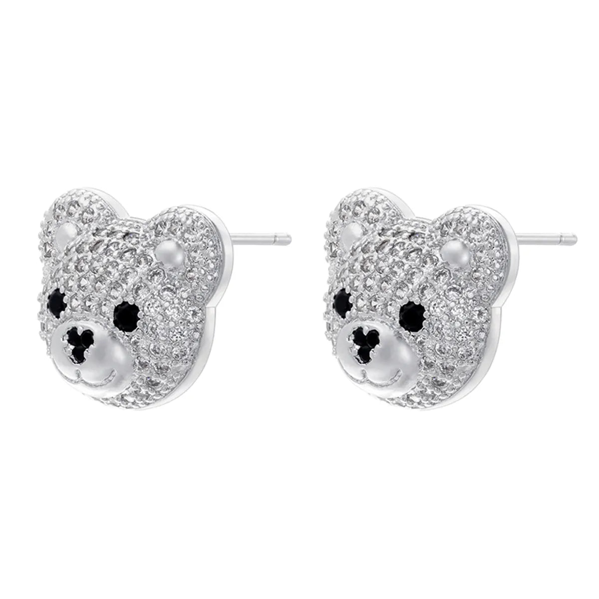 1 Pair Cute Shiny Bear Plating Inlay Copper Zircon 18k Gold Plated Ear Studs