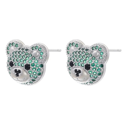 1 Pair Cute Shiny Bear Plating Inlay Copper Zircon 18k Gold Plated Ear Studs