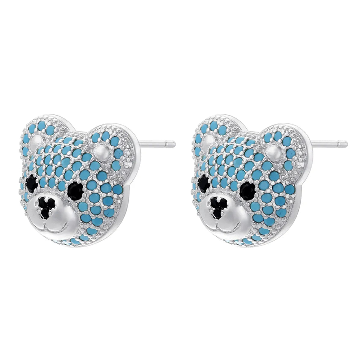 1 Pair Cute Shiny Bear Plating Inlay Copper Zircon 18k Gold Plated Ear Studs