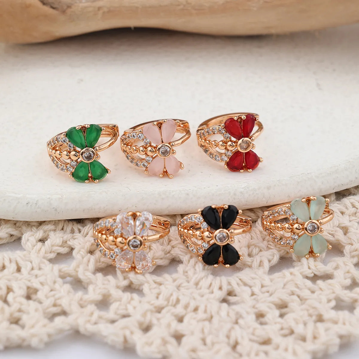 1 Pair Cute Shiny Butterfly Plating Inlay Copper Zircon Rose Gold Plated Ear Studs