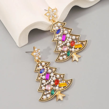 1 Pair Cute Shiny Christmas Tree Inlay Alloy Artificial Rhinestones Drop Earrings