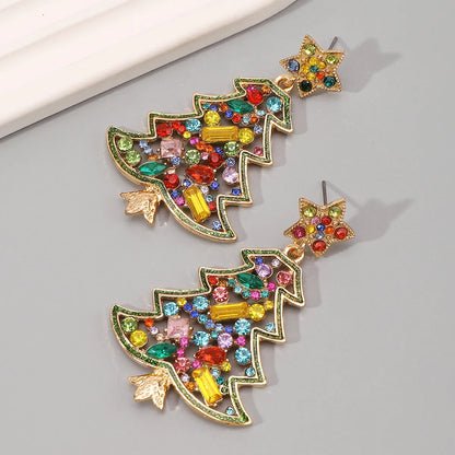 1 Pair Cute Shiny Christmas Tree Inlay Alloy Artificial Rhinestones Drop Earrings