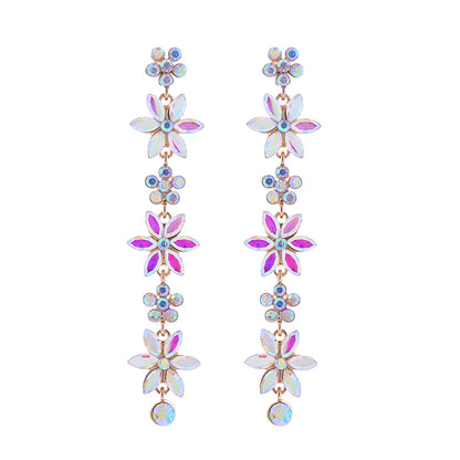 1 Pair Cute Shiny Flower Inlay Alloy Rhinestones Drop Earrings