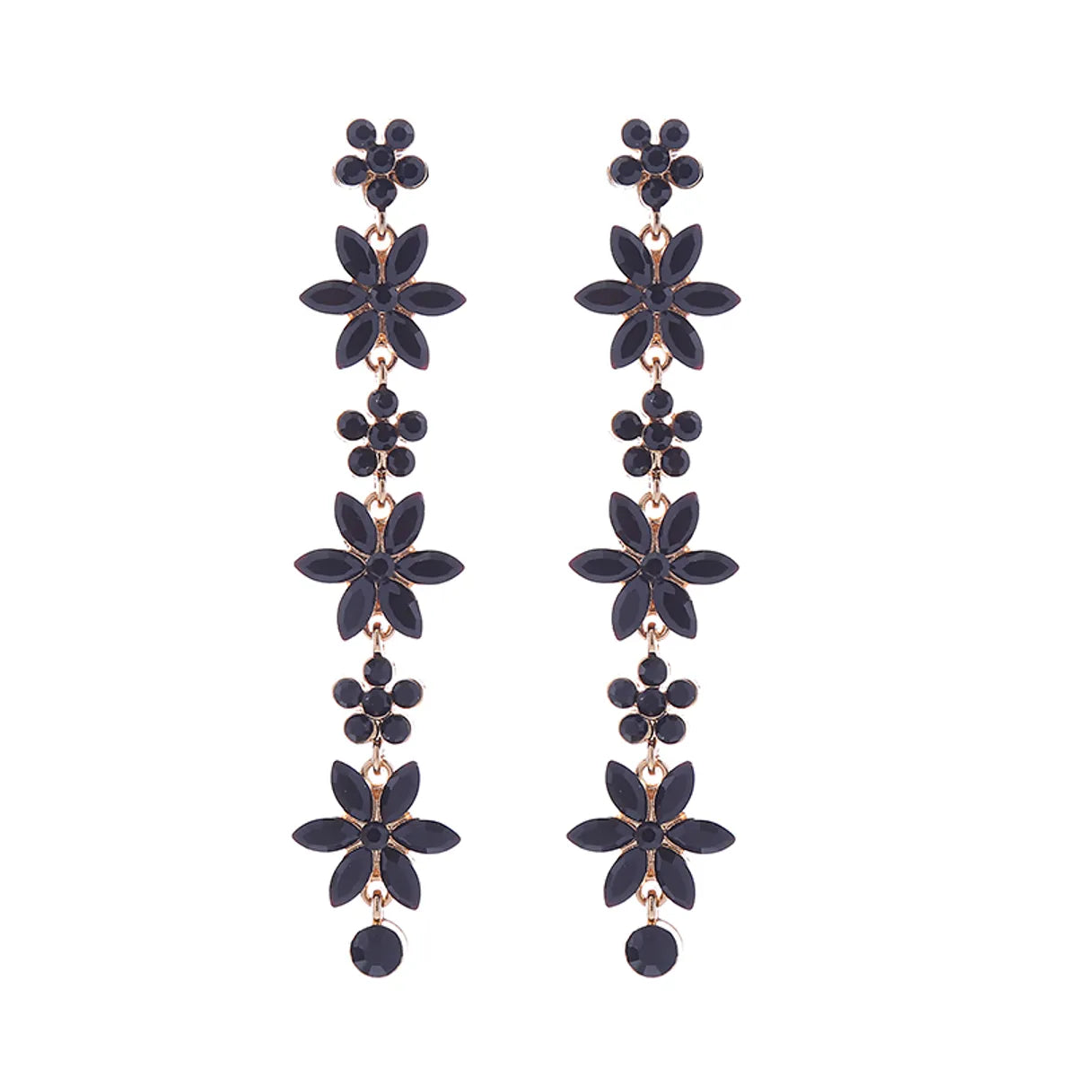 1 Pair Cute Shiny Flower Inlay Alloy Rhinestones Drop Earrings