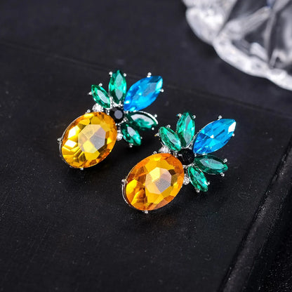 1 Pair Cute Shiny Pineapple Inlay Alloy Rhinestones Ear Studs